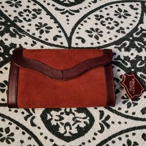 Genuine Tan Suede Leather Handmade Wallet Purse Checkbook